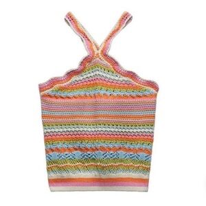 New Altar'd State Pink Multicolor Striped Crochet Halter Tank Top Size Small NWT